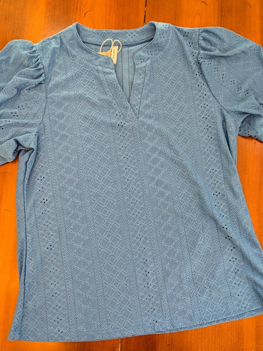 Dokotoo Blue Eyelet Puff Sleeve Blouse NWT Medium
